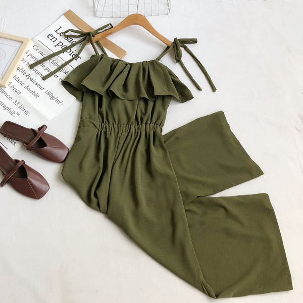 Salopeta de dama cu talie elastica si cravate in mai multe culori