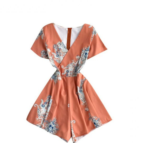 Moderan ženski kombinezon sa špic izrezom i kratkim rukavima u više boja