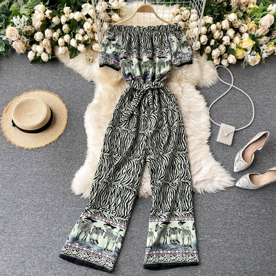 Salopetă casual de damă, cu decolteu barca și mâneci scurte