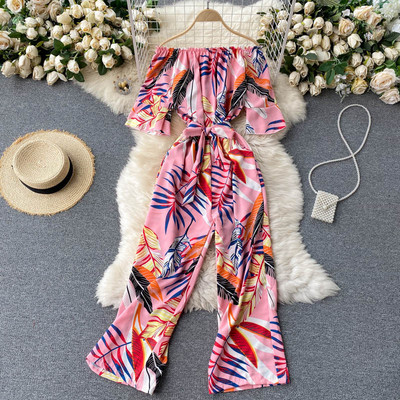 Salopetă casual de damă, cu decolteu barca și mâneci scurte