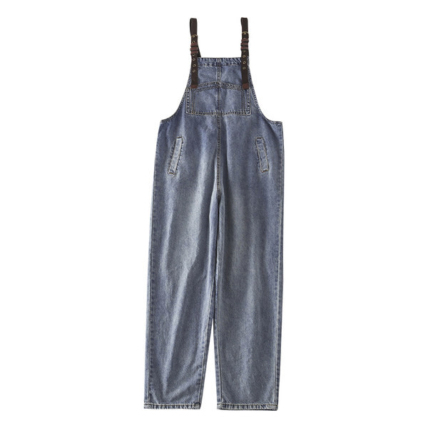 Salopetă largă pentru femei, cu buzunare din denim