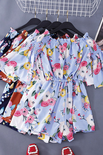Πολύχρωμες γυναικείες ολόσωμες  φόρμες με λουλουδάτο μοτίβο και 3/4 μανίκια