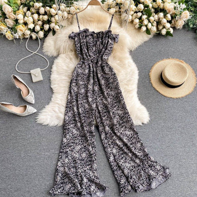 Salopeta lunga de dama model nou cu model floral si bretele subtiri