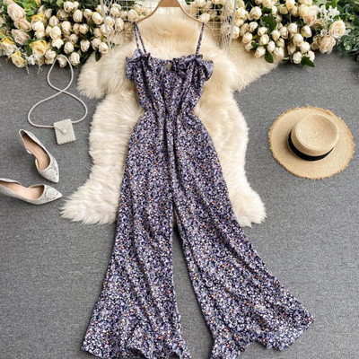 Salopeta lunga de dama model nou cu model floral si bretele subtiri