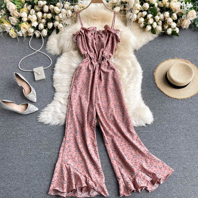 Salopeta lunga de dama model nou cu model floral si bretele subtiri