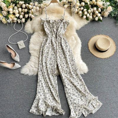 Salopeta lunga de dama model nou cu model floral si bretele subtiri