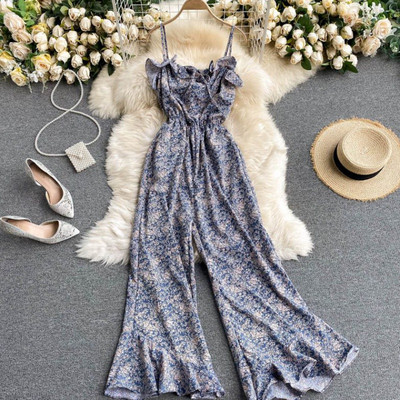 Salopeta lunga de dama model nou cu model floral si bretele subtiri