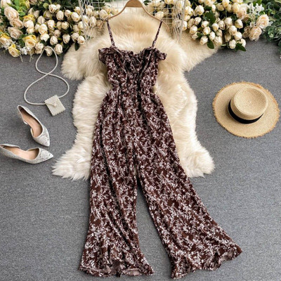 Salopeta lunga de dama model nou cu model floral si bretele subtiri