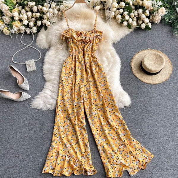 Salopeta lunga de dama model nou cu model floral si bretele subtiri