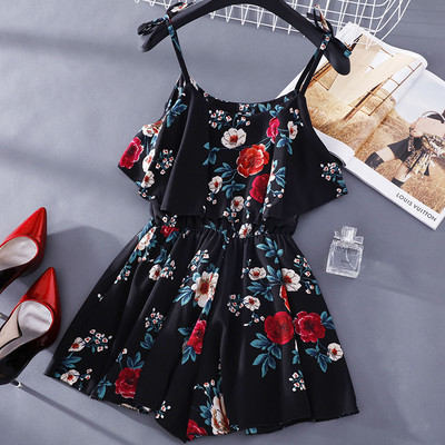 Salopeta dama de vara cu model floral si bretele subtiri