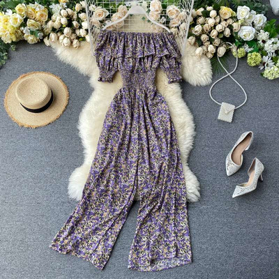 Salopeta de dama moderna cu model floral si talie elastica