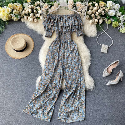 Salopeta de dama moderna cu model floral si talie elastica