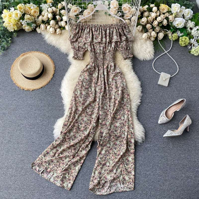 Salopeta de dama moderna cu model floral si talie elastica