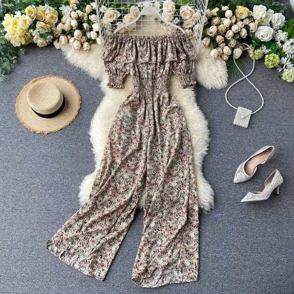 Salopeta de dama moderna cu model floral si talie elastica