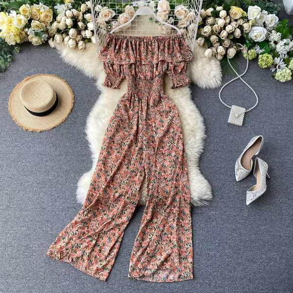 Salopeta de dama moderna cu model floral si talie elastica