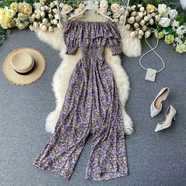 Salopeta de dama moderna cu model floral si talie elastica