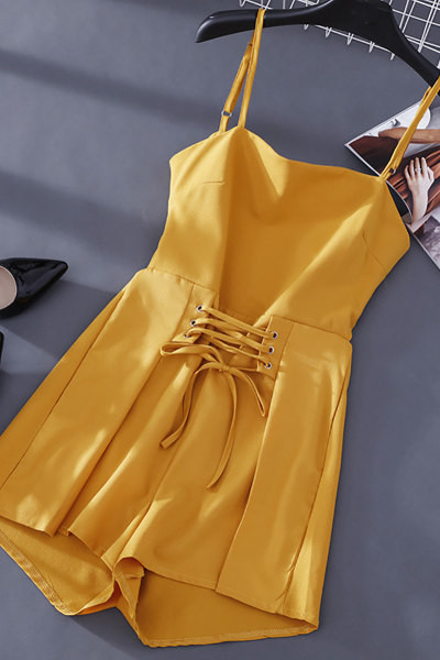 Salopeta de vara dama cu panglica pe spate si bretele subtiri