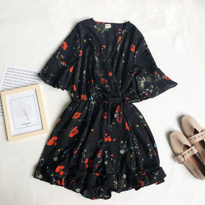 Salopeta de dama model nou cu panglica si model floral