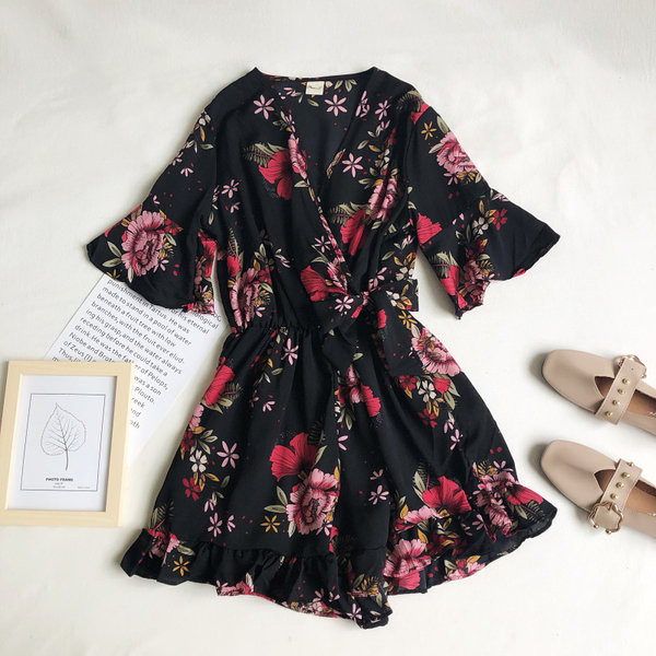 Salopeta de dama model nou cu panglica si model floral