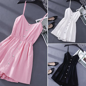 Salopeta scurta de dama cu nasturi si bretele subtiri