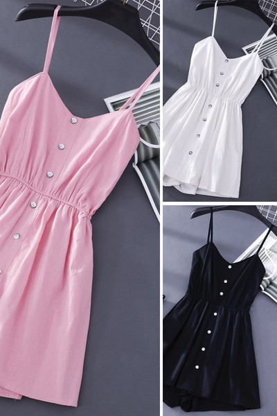 Salopeta scurta de dama cu nasturi si bretele subtiri