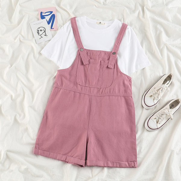 Salopeta scurta de dama cu buzunar si talie inalta