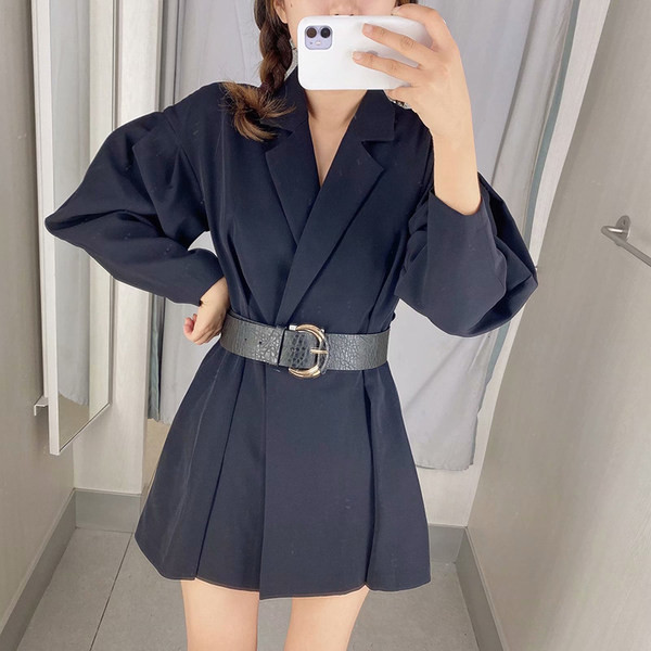 Salopeta moderna cu centura din piele ecologica