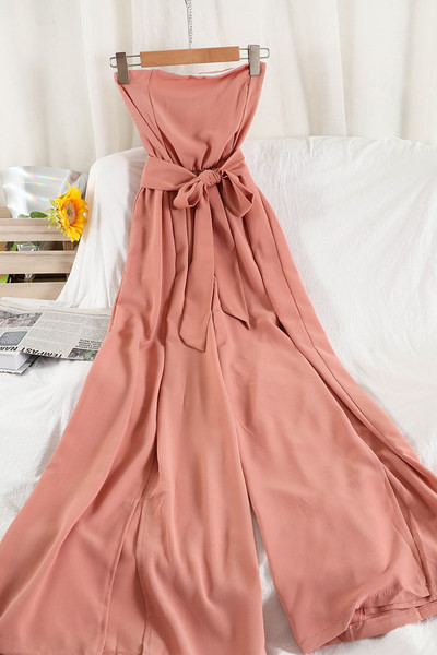 Salopeta lunga de dama cu panglica in talie