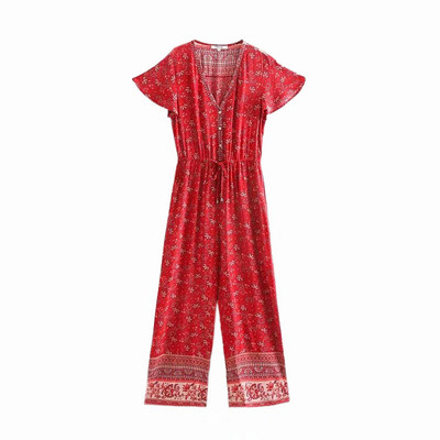 Ženski kombinezon crvene boje sa V izrezom