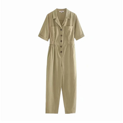 Salopeta lunga de zi cu talie elastica si nasturi