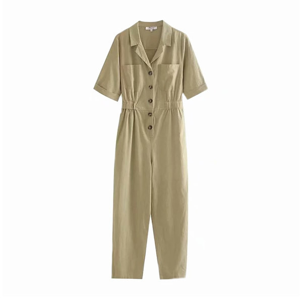 Salopeta lunga de zi cu talie elastica si nasturi