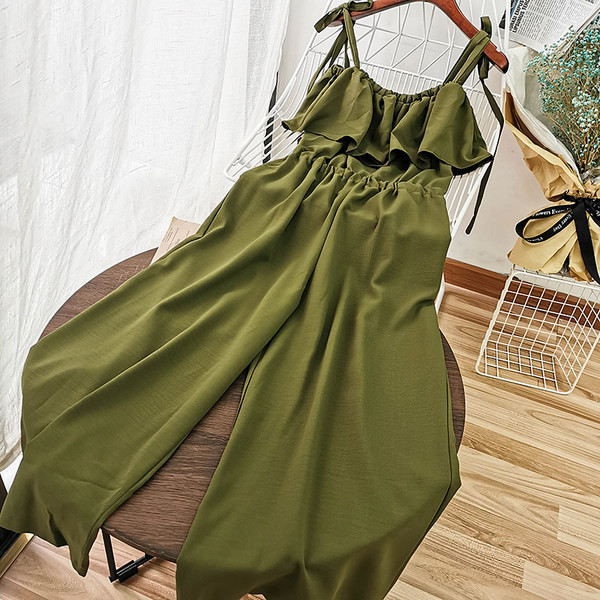 Salopeta lunga de dama cu bretele subtiri si elastic