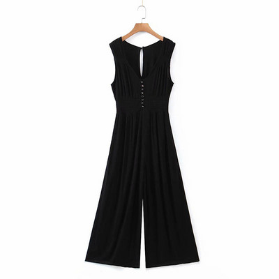 Salopetă lungă cu picioare largi și nasturi