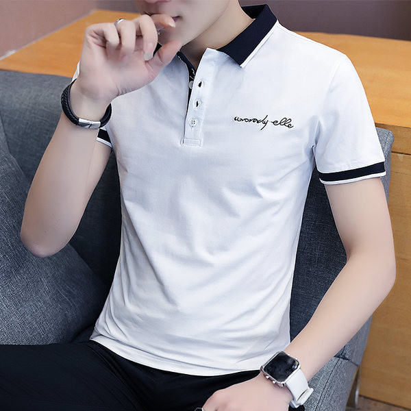 Tricou barbatesc modern cu broderie si guler clasic - doua modele