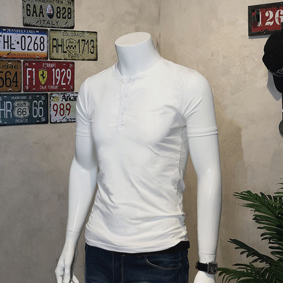 Ανδρικό casual μπλουζάκι με κουμπιά και κοντά μανίκια