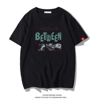 Ανδρικό μπλουζάκι με επιγραφή και κοντά μανίκια