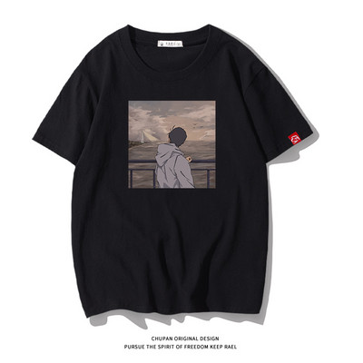 Ανδρικό μπλουζάκι με επιγραφή και κοντά μανίκια