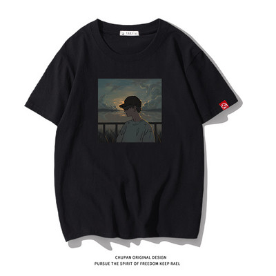 Ανδρικό μπλουζάκι με επιγραφή και κοντά μανίκια