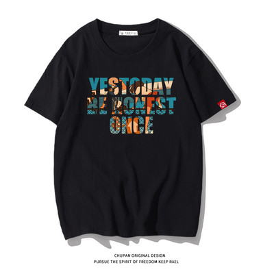 Ανδρικό μπλουζάκι με επιγραφή και κοντά μανίκια