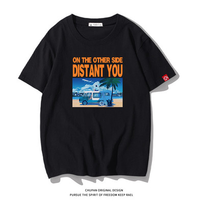 Ανδρικό μπλουζάκι με επιγραφή και κοντά μανίκια