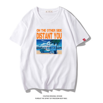 Ανδρικό μπλουζάκι με επιγραφή και κοντά μανίκια