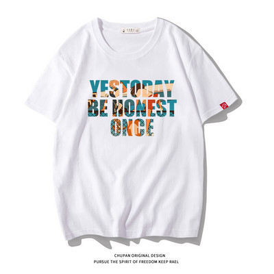 Ανδρικό μπλουζάκι με επιγραφή και κοντά μανίκια