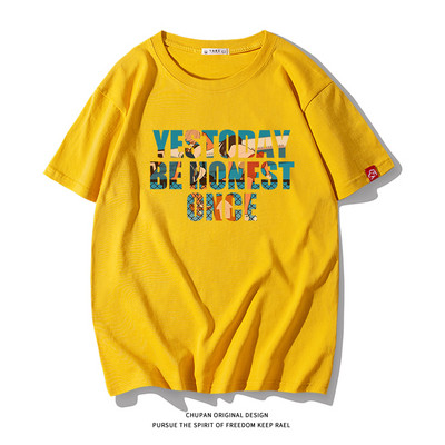 Ανδρικό μπλουζάκι με επιγραφή και κοντά μανίκια