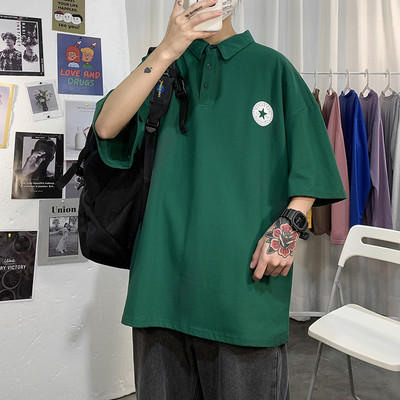 Bluză bărbătească model larg cu mâneci scurte și broderie