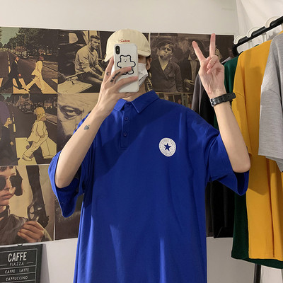 Bluză bărbătească model larg cu mâneci scurte și broderie