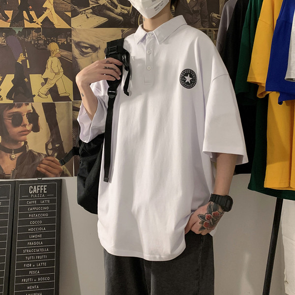 Bluză bărbătească model larg cu mâneci scurte și broderie