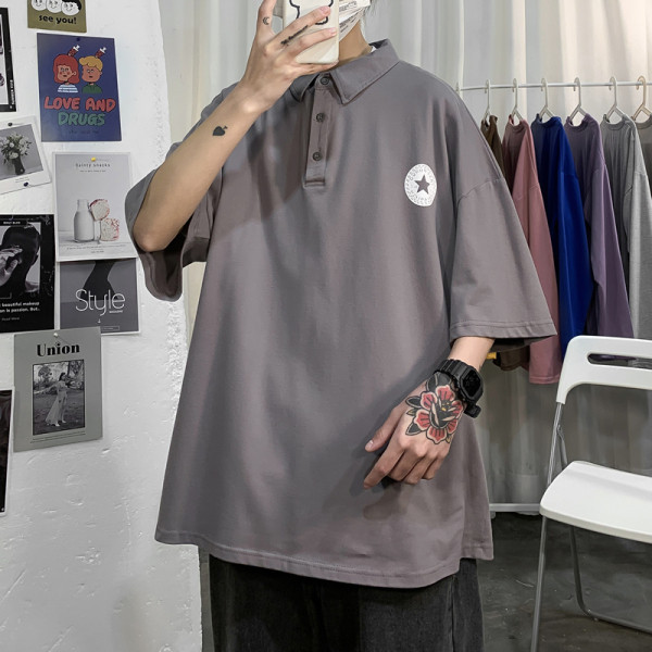 Bluză bărbătească model larg cu mâneci scurte și broderie