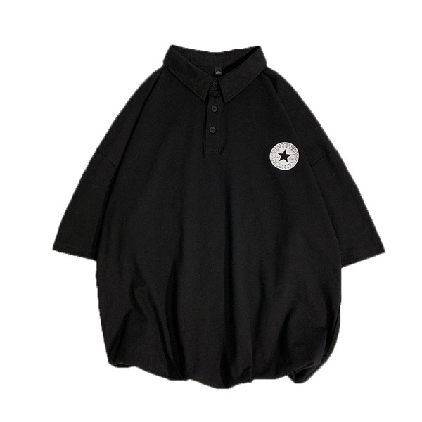 Bluză bărbătească model larg cu mâneci scurte și broderie