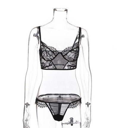 Κομψό γυναικείο σετ εσώρουχων από δύο μέρη με δαντέλα μπουστάκι με στρινγκ