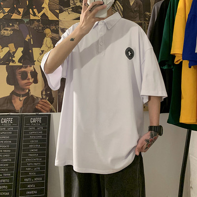 Bluza barbateasca model larg cu imprimeu si guler clasic